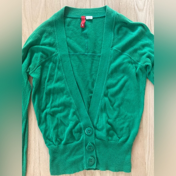 Y2K Divided by H&M Bold Green Cardigan Chunky Buttons Normcore Cottagecore Cute - Picture 2 of 4